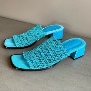 Karen Scott Turquoise Blue Braided Slide Sandals